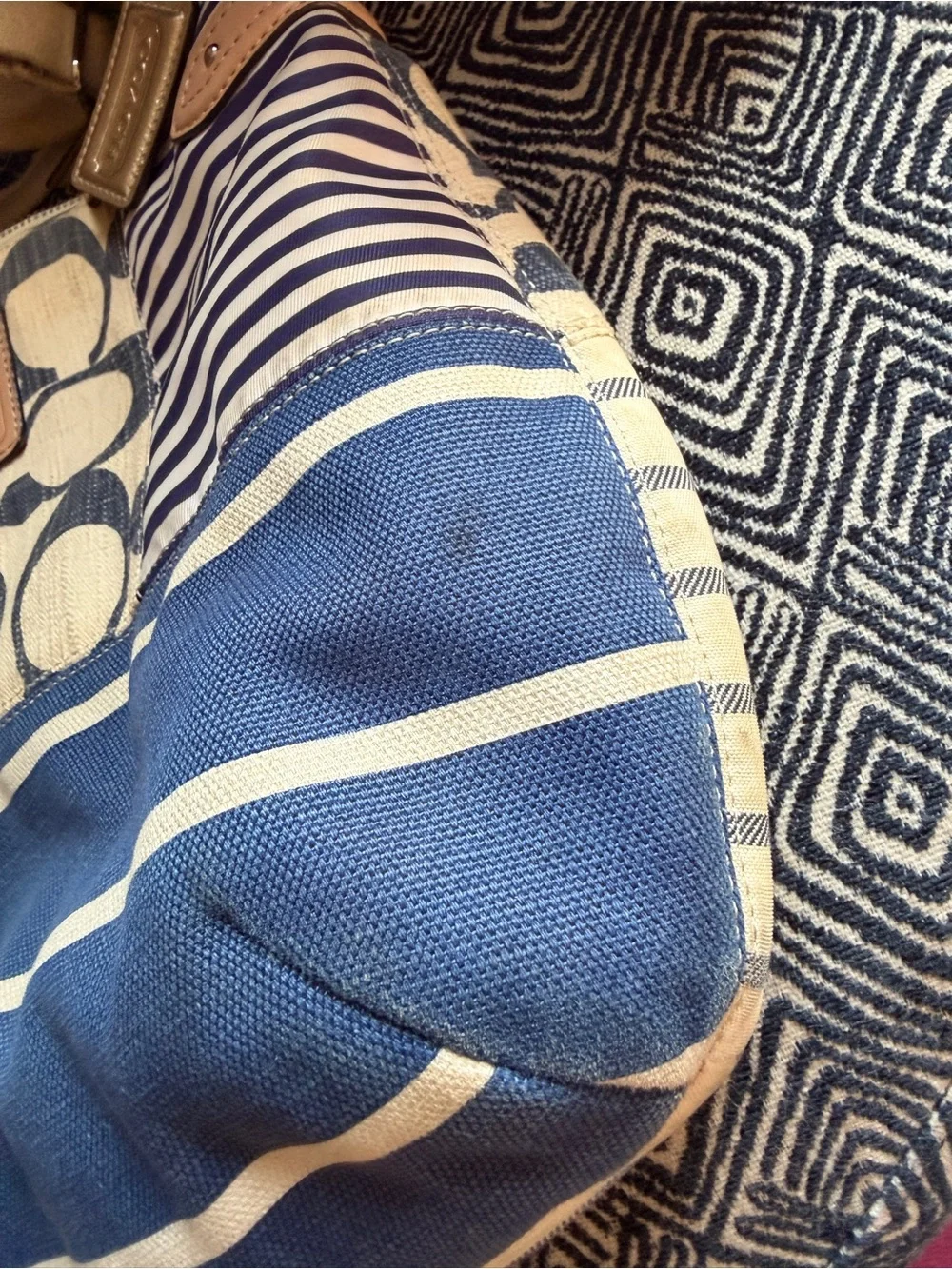 Coach Blue and Cream Patchwork Signature Shoulder Bag